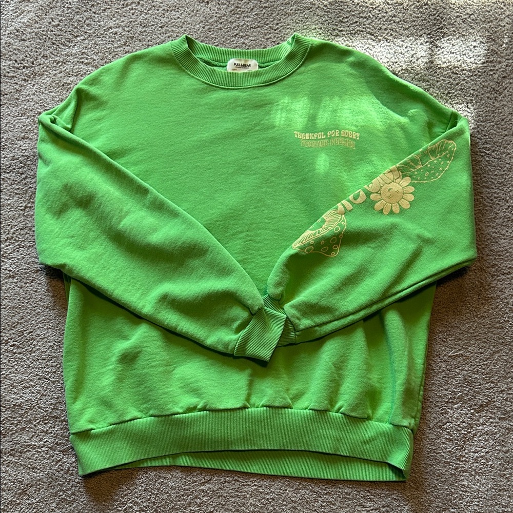 Pull&Bear Bright Green Crewneck Sweater